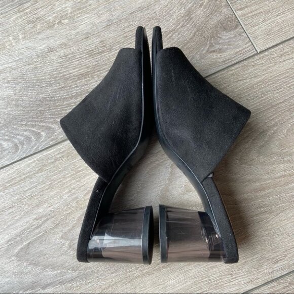 Zara  Black Faux Suede Clear Heel Slides - Picture 13 of 14